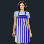 Apron Cafe Blue and Silver Stripe Happy Hanukkah<br><div class="desc">This apron is shown as is in a bold blue and silver-colour stripe print. Text of Happy Hanukkah in silver-colour at top.
Colour: blue / silver-colour
 Straps: blue

Customise this item or buy as is. You can choose another strap colour.




Stock Image</div>
