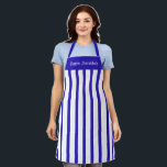Apron Cafe Blue and White Stripe Happy Hanukkah<br><div class="desc">This apron is shown as is in a bold blue and white stripe print. Text of Happy Hanukkah in white at top.
Colour: blue / white
 Straps: blue

Customise this item or buy as is. You can choose another strap colour.




Stock Image</div>