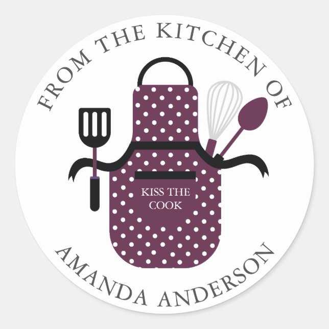 Apron Kiss the Cook From the Kitchen of Classic Round Sticker (Front)