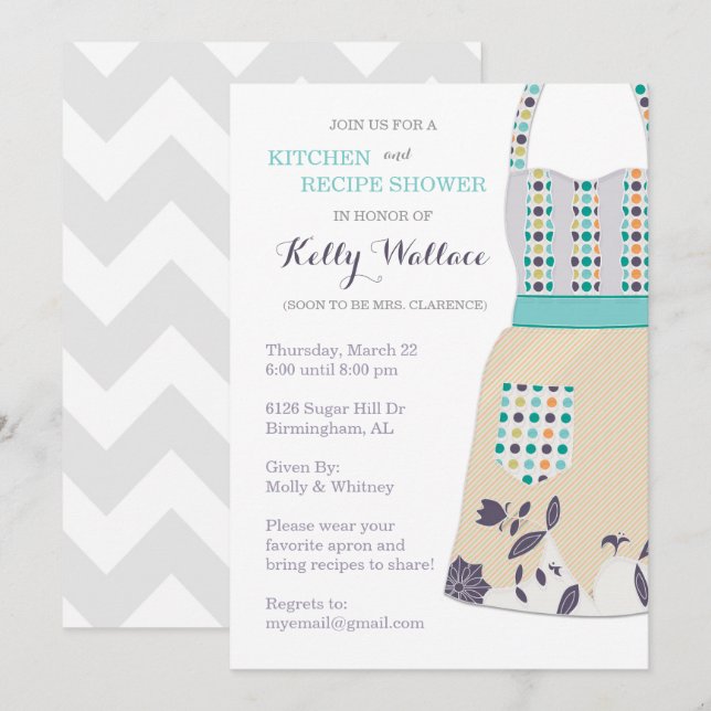 Apron Kitchen and Recipe Shower Invitation (Front/Back)