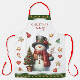 Apron Large Snowman and Christmas Cookies Geen