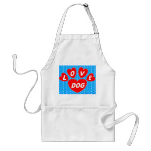 Apron Love Dog Hearts Red on Bright Blue