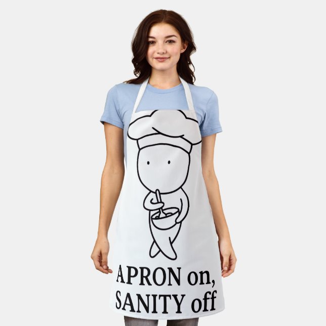 “Apron On Sanity Off” Funny Minimalist Chef Carto Apron (Worn)