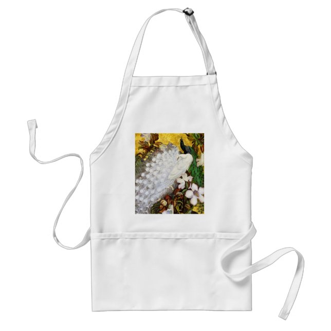 Apron: White and Blue Peacocks Standard Apron (Front)