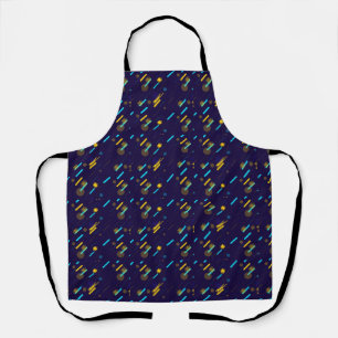Apron with a vibrant abstract pattern in blue. 