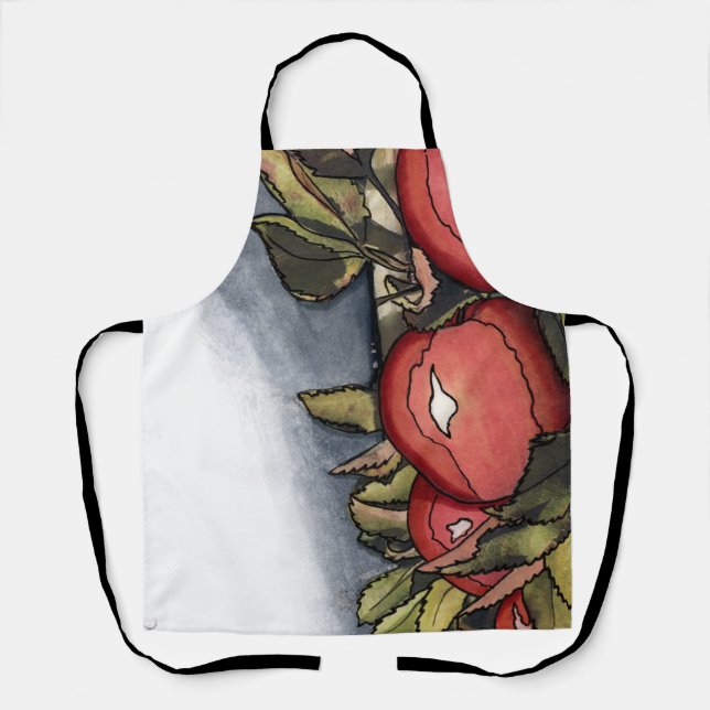 Apron with Apple Watercolor Graphic Image (Front)