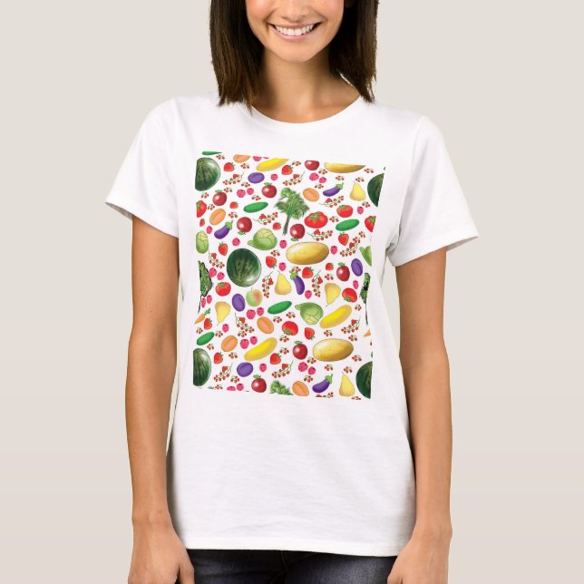 apron with fruits and vegetables for a vegetarian T-Shirt (Front)