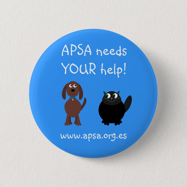 APSA Animal Protection Charity Cartoon Dog & Cat 6 Cm Round Badge (Front)