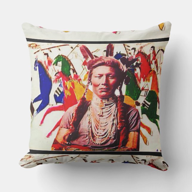 "Apsáalooke, children of the large-beaked bird." Outdoor Cushion (Front)