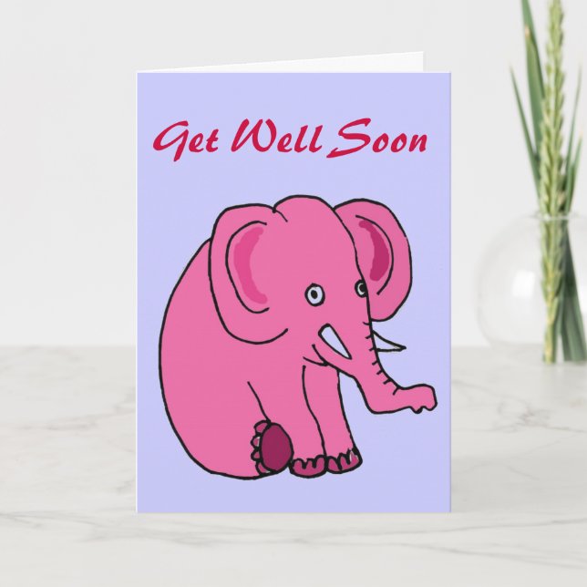 AQ- Funny Pink Elephant Get Well Card (Front)