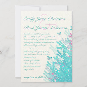 Aqau Blue & Hot Pink Wild Flowers Bees Invitation