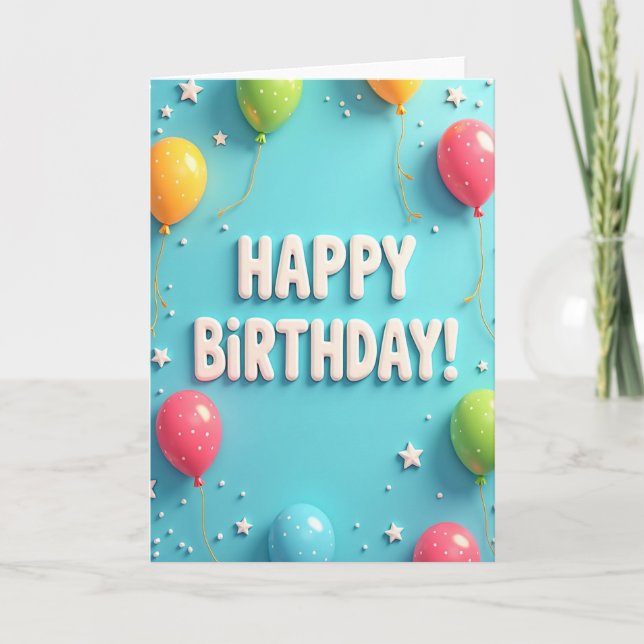 Aqua 3D Birthday Card (Front)