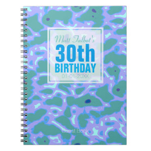 Aqua Abstract 30th Birthday Guest Book 11a