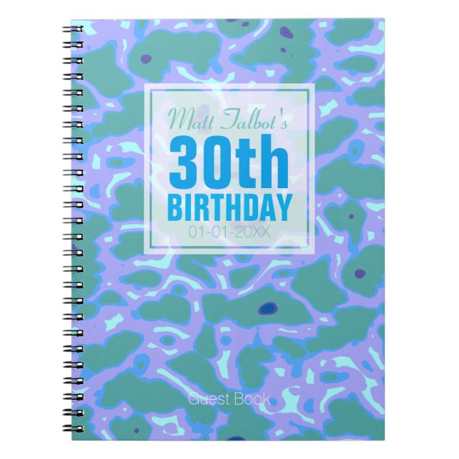 Aqua Abstract 30th Birthday Guest Book 11a (Front)