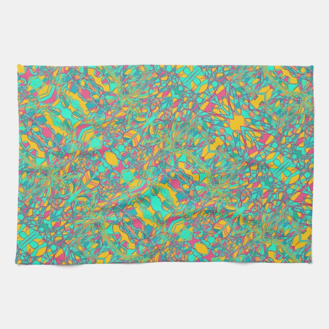 aqua abstract art retro design tea towel (Horizontal)