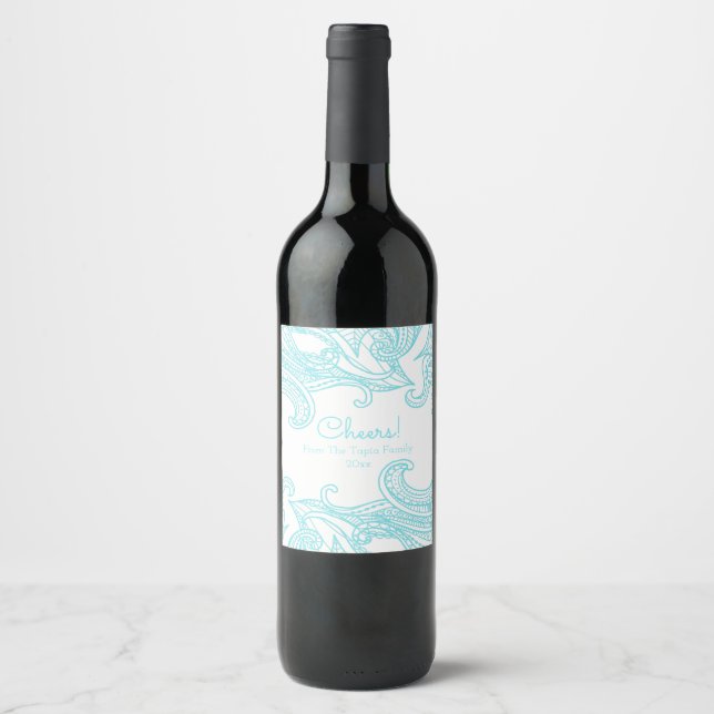 Aqua, Abstract, Boho Style Wine Label (Front)