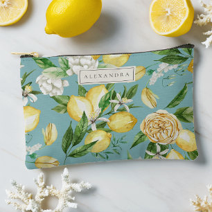 Aqua   Amalfi Coast Lemon Blossom Personalised Accessory Pouch