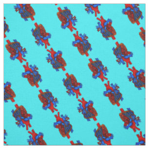 Aqua Anatomical Heart Patterned Fabric