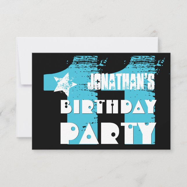 AQUA and BLACK 11th Birthday Party 11 Year Old V07 Invitation (Front)