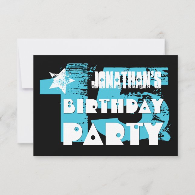 AQUA and BLACK 15th Birthday Grunge Party Invitation (Front)