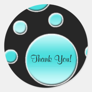 Aqua and Black 1.5" Round Thank You Sticker