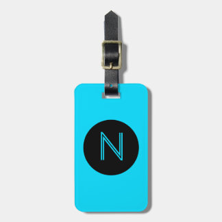 Aqua and Black Circle Monogram Luggage Tag
