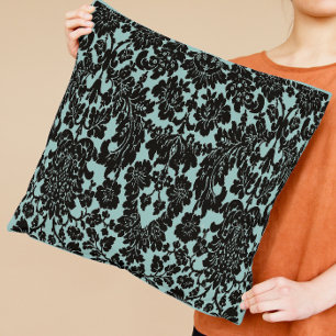 Aqua and Black Damask Cushion