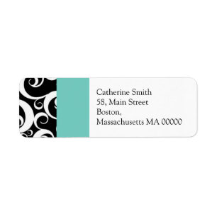Aqua and Black Damask Swirls Address Labels