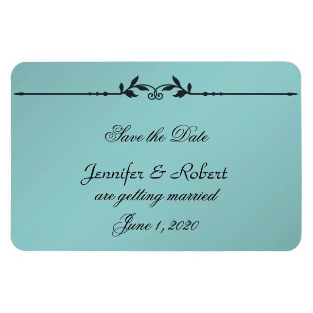 Aqua and Black Elegant Wedding Save the Date Magnet (Horizontal)