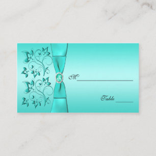 Aqua and Black Floral Placecards