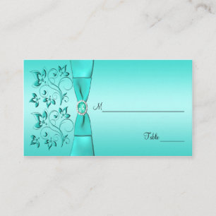Aqua and Black Floral Placecards