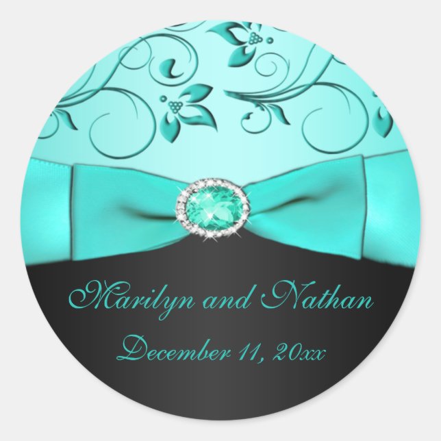 Aqua and Black Floral Sticker (Front)