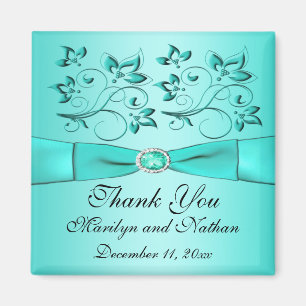Aqua and Black Floral Wedding Favour Magnet
