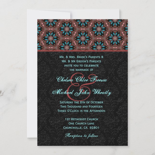 Aqua and Black Modern Monogram Wedding H664 Invitation (Front)
