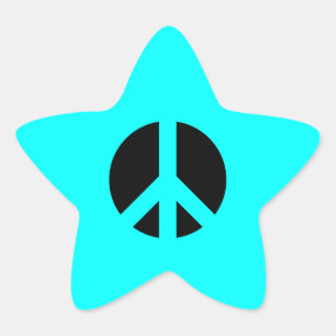 Aqua and Black Peace Symbol Star Sticker