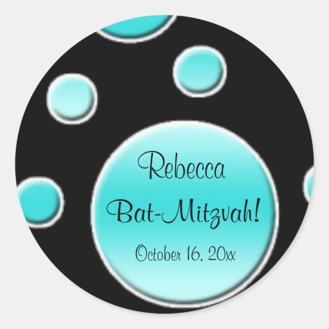 Aqua and Black Polka Dot 1.5" Round Sticker (Front)