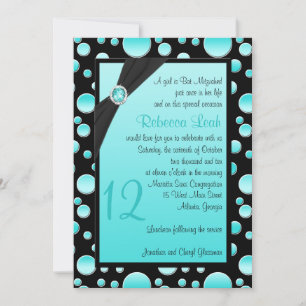 Aqua and Black Polka Dot Bat Mitzvah Invitation