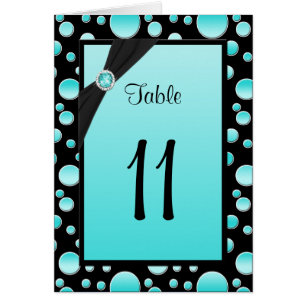 Aqua and Black Polka Dot Table Number Card