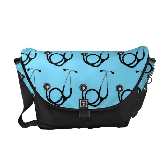 Aqua and Black Stethescope Messenger Bag