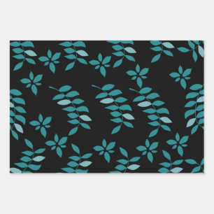Aqua and Black Tropical jungle Throw Pillow Wrapping Paper Sheet