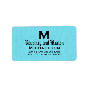 Aqua and Black Wedding Monogram Personalised V24 Label