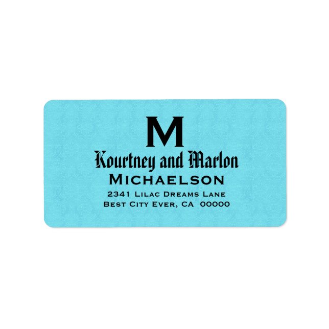 Aqua and Black Wedding Monogram Personalised V24 Label (Front)