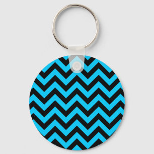 Aqua and Black Zig Zag Key Ring