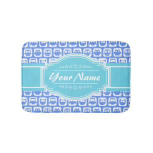 Aqua and Blue Owl Personalized Name Bath Mat