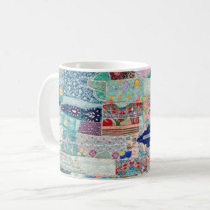 Aqua and Blue Quilt Tapestry Design Coffee Mug