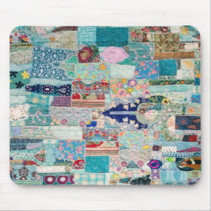 Aqua and Blue Quilt Tapestry Design Mouse Mat