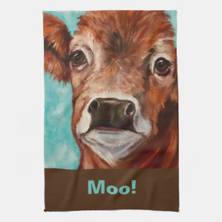 Aqua  and Brown Cow Kitchen Towel