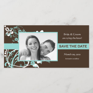 Aqua and Brown Floral Save the Date Photo Cards