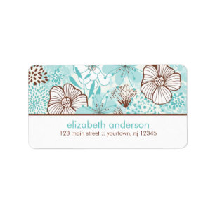 Aqua and Brown Florals Label