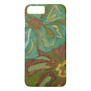 Aqua and Burnt Orange Flowers on Green Background iPhone 8 Plus/7 Plus Case